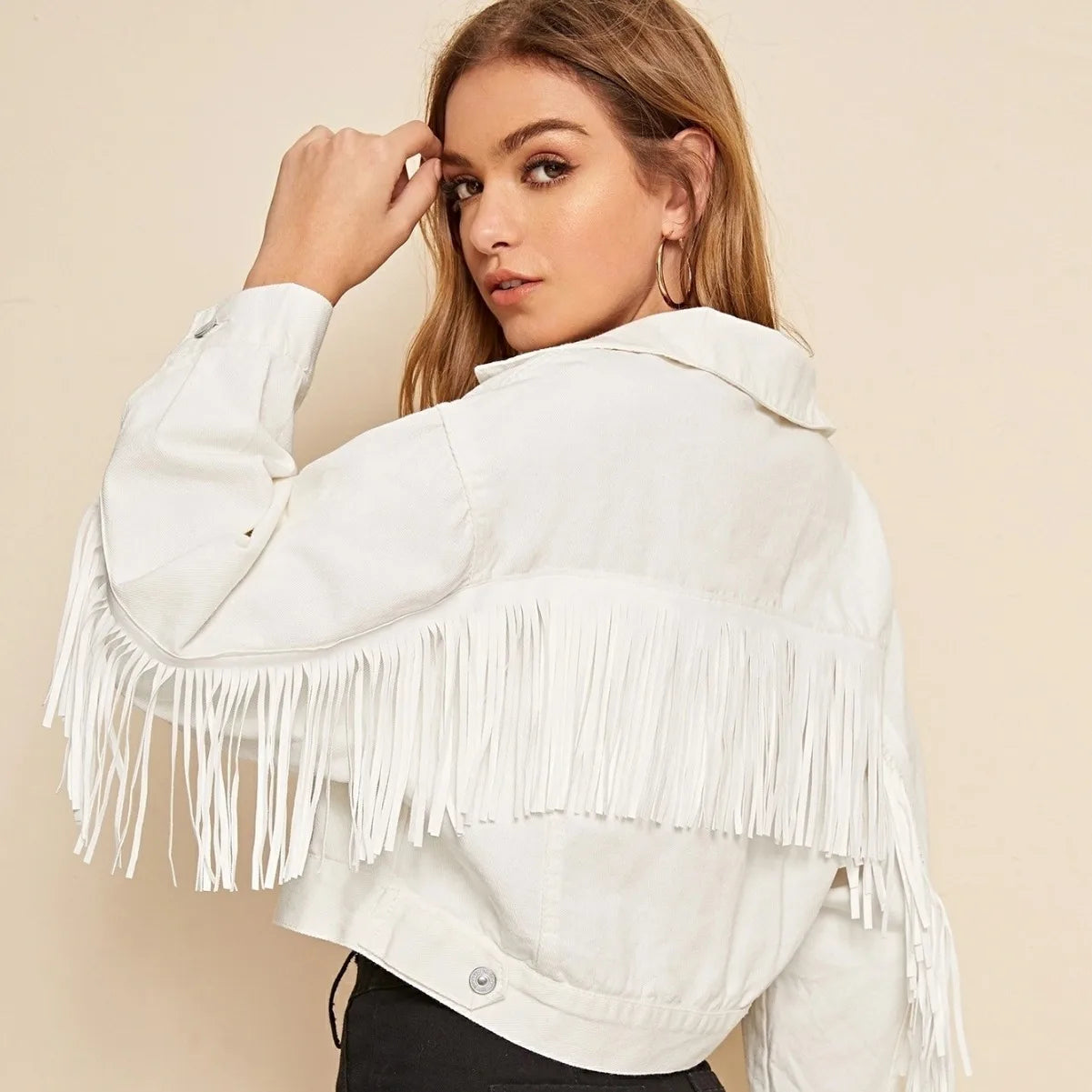 Vintage Jeansjacke mit Fransen – Kurze Damen Denim Jacke im Streetwear-Stil